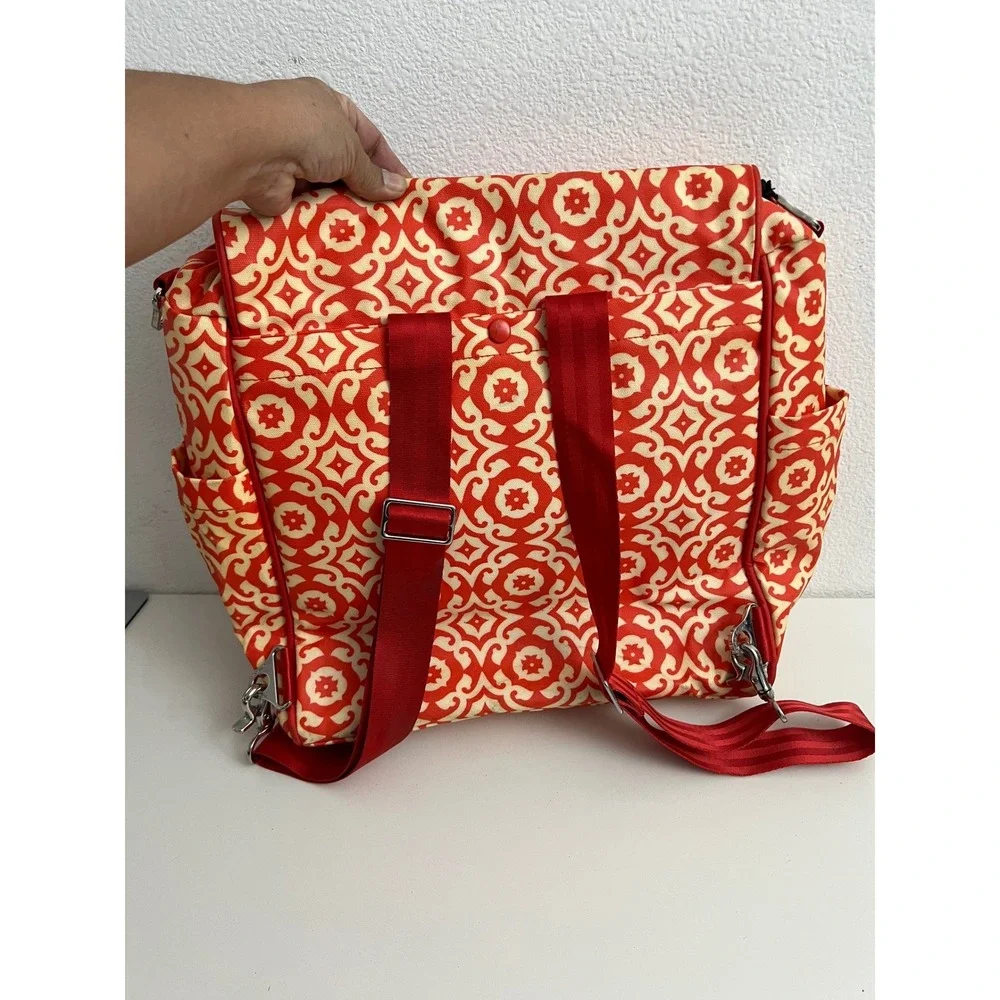 Petunia Pickle Bottom Boxy Backpack Diaper Bag Red Cream Geometric Tile Print